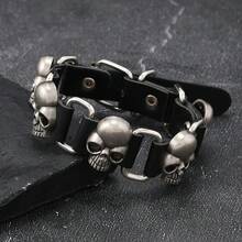 1 Stück Punk-Stil personalisiertes PU-Leder Armband, minimalistischer kantig Hip-Hop Totenkopf Nieten Muster Leder Armband Accessoire