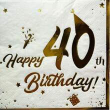 20 Pieces/Pack White 40th Birthday Theme Gold Foil Hat Print Disposable Napkins, Made Of Virgin Wood Pulp Double-Layer Tissue Paper, Suitable For Hotels, Restaurants, Bars, Tableware, Table Settings, Christmas