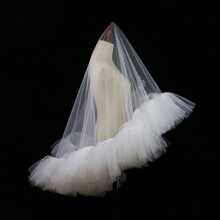 1 Pc Handmade Fluffy Lotus Leaf Edge White Double Layered Bridal Veil - White - View 1