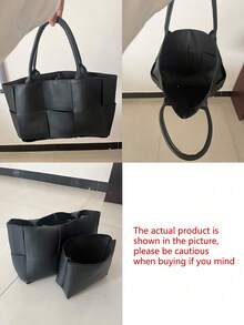 1件新款时尚纯色PU皮革双提手按扣女式手提包，适合学生、办公室、学校、商务人士、返校季、办公包和商务休闲包，适合办公室、商务和工作场合，是日常优雅和特殊场合的理想选择。