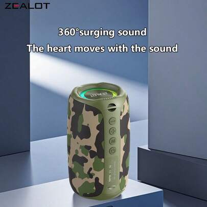 ZEALOT Altoparlante senza fili portatile ZEALOT Zealot-M2 da 8W, IPX4 a prova di spruzzi, batteria da 1800mAh con 30 giorni di standby, modalità scheda TF/AUX per smartphone/tablet/TV, perfetto per campeggio all'aperto, casa theater, bagno e musica per feste