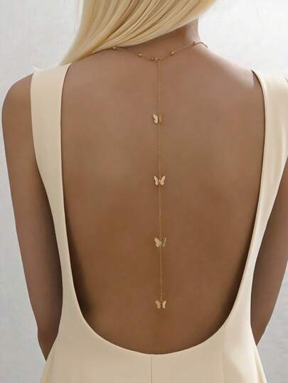 1件新款时尚欧美风珍珠背链简约百搭仿珍珠身体链Y型项链女士饰品