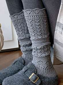 1双镂空过膝长袜，保暖多层长袜，甜美百搭白色袜子，秋冬季舒适袜子