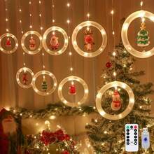 Luci a tendina natalizie a LED, luci a filo di rame a LED con design a cartone animato di Babbo Natale per decorazioni natalizie per interni, decorazioni per finestre, lampade natalizie, decorazioni natalizie per camera da letto di casa