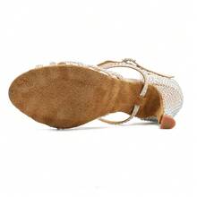 New Hot Selling Women's Latin Dance Shoes With Rhinestone Pearl Satin Tango Salsa Ballroom Dancing Shoes Ladies' Wedding Shoes Indoor Party High Heels Sandals 7.5cm High Heels