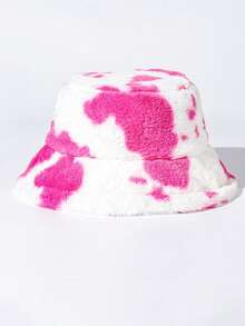 Classic Autumn/Winter New Solid Color Cow Print Faux Fur Fisherman Hat, Korean Fashion Faux Fur Fluffy Thick All-Match Casual Retro Party Streetwear Polyester Fiber Decorated Hat