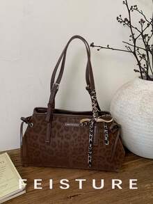 1pc Fashion Leopard Print Underarm Bag, Large Capacity Women's Commuter Bag, Suitable For Daily Outings, Dates, And Commuting - 咖啡 - 查看 7