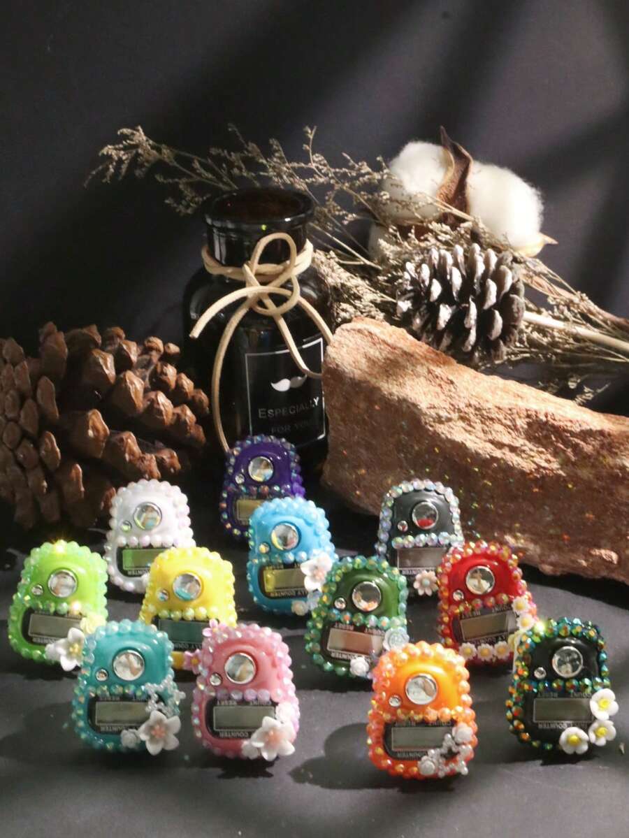 1pc/6pcs/8pcs/12pcs 2026 Spring Ramadan | Mini Floral & Rhinestone Finger Tally Counter, Middle Eastern Ramadan Prayer Counting Tool - Multicolor - View 1
