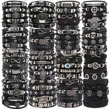 10/20/30Pcs Punk Hip Hop Style Faux Leather Bracelets Set Multi-Layer Skull Cross Star Halloween Chic Infinity Symbol Design Vintage Black For Teen And Gifts Thanksgiving Father's Day Graduation Creative Metal Dots Fashion Jewelry - Đen - 20 chiếc - Xem 3