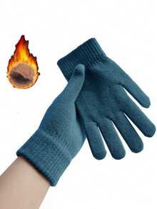 2/1pair Unisex Winter Warm Cold-Proof Fleece Knitted Hand Warmers Black Gloves Full Finger Knitted Gloves Women Men Thicken Warm Outdoor Cycling Gloves - Multicolor - View 6