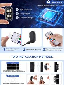 4 LED Bulb Upgraded 6 Wireless LED Flashing Lights With Remote Control, 8 Colors, Type-C Rechargeable LED Light, Anti-Collision Warning Light, Suitable For Car, Motorcycle, Bicycle, Drone, Etc.
