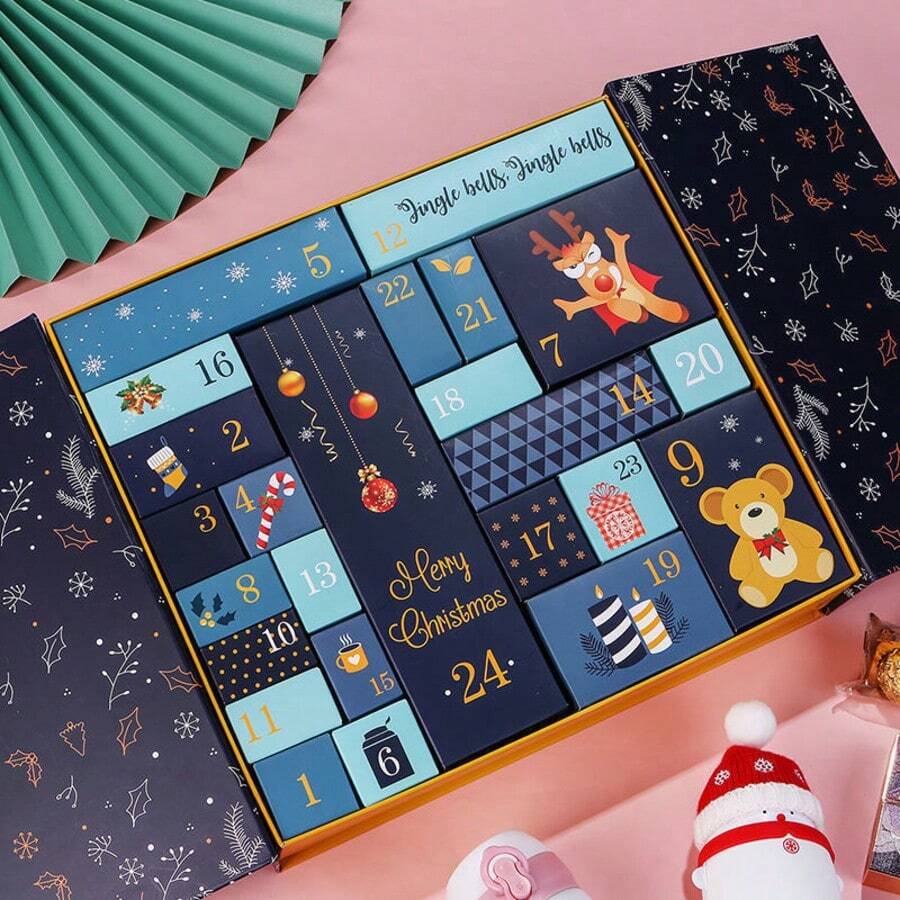 24 Days Of Christmas Advent Calendar, Es, Festive Holiday Gift Set, No Feather, Stand-Alone Outdoor Decor, Christmas Tree & Santa Theme, Unpowered, Perfect For Wrapping Presents, Can Be DIY Gift With Surprises (Empty Boxes, Requires Own Gifts, Not ), Random Delivery Of Dark Yellow Or Light Yellow Ribbons - View 1