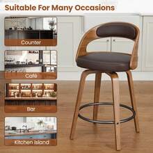 GIKPAL Swivel Bar Stools Set Of 2, 26" Counter Height Bar Stools With Bentwood Legs And Back, Mid-Century Modern PU Leather Upholstered Bar Chair For Kitchen Island, Bar, Restaurant, Brown - Brown-2pcs - View 4