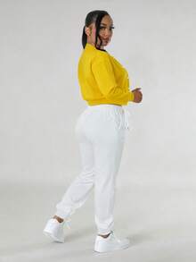 Women's Casual Color Block Single-Breasted Long Sleeve Jacket Top Paired With Drawstring Pocket Sweatpants Set, Spring/Autumn/Winter