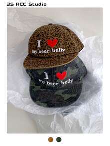 1pc Vintage Leopard Print Letter Embroidered Soft Crown Unisex Baseball Cap, Fashion Streetwear Curved Brim Cap