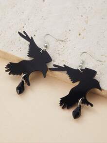 1Pair Gothic Black Crow Pendant Women's Earrings, Black Halloween Jewelry Girls Cool Fashion Accessories, Retro Witch Accessories