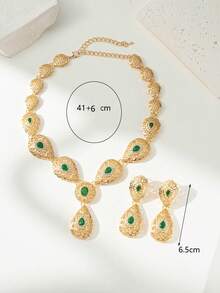 1set Arabic Pattern Gold Plated Necklace & Earrings Set, Wedding Jewelry Bridal Gift - Yellow Gold - View 10