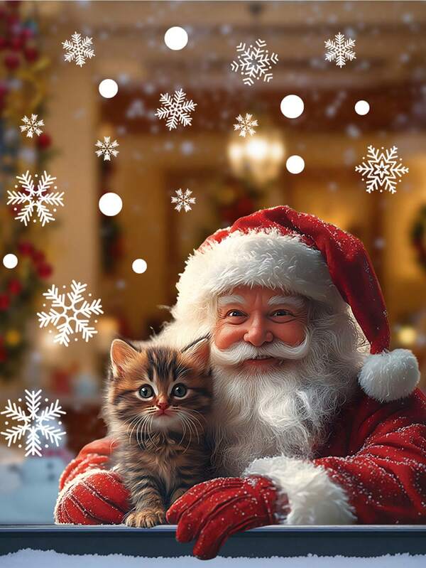 1pc 3D Santa Christmas Window Clings - Snowflake Decor Xmas Glass Stickers PVC Self Adhesive Removable Wall Sticker For Holiday Clings Santa Pet Decor Christmas Store Window Decal Snowflake Stickers Removable Snowman Clings Snowflake Dot7.8*11.8in/11.8*11.8in For Living Room Bedroom Dining Room Study Entrance Create A Christmas Holiday Atmosphere Make Hoom Decoration More Interesting Home Decor Christmas Decorations Room Decor Wall Decor Wall Stickers Christmas Decorations Home