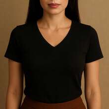 Kit Of 4 Basic V-Neck Short Sleeve Ribbed Blouses - Black, White, Military Green, Wine - View 2