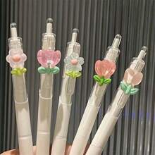 5/2/1pc,Random Cute Floral Quick Dry Neutral Pen, Gel Pen, Ballpoint Pen, Cute Flower Push Action Pen, Perfect For Students And Girls, Opening Season Gift For Kids, Friends, BFFs