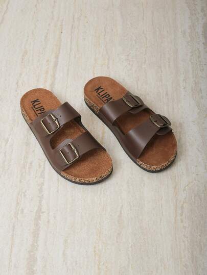 Sandalias de playa de moda para caballero con doble hebilla, suela de corcho ergonómica, planas de punta abierta, transpirables, versátiles y cómodas para caminar al aire libre