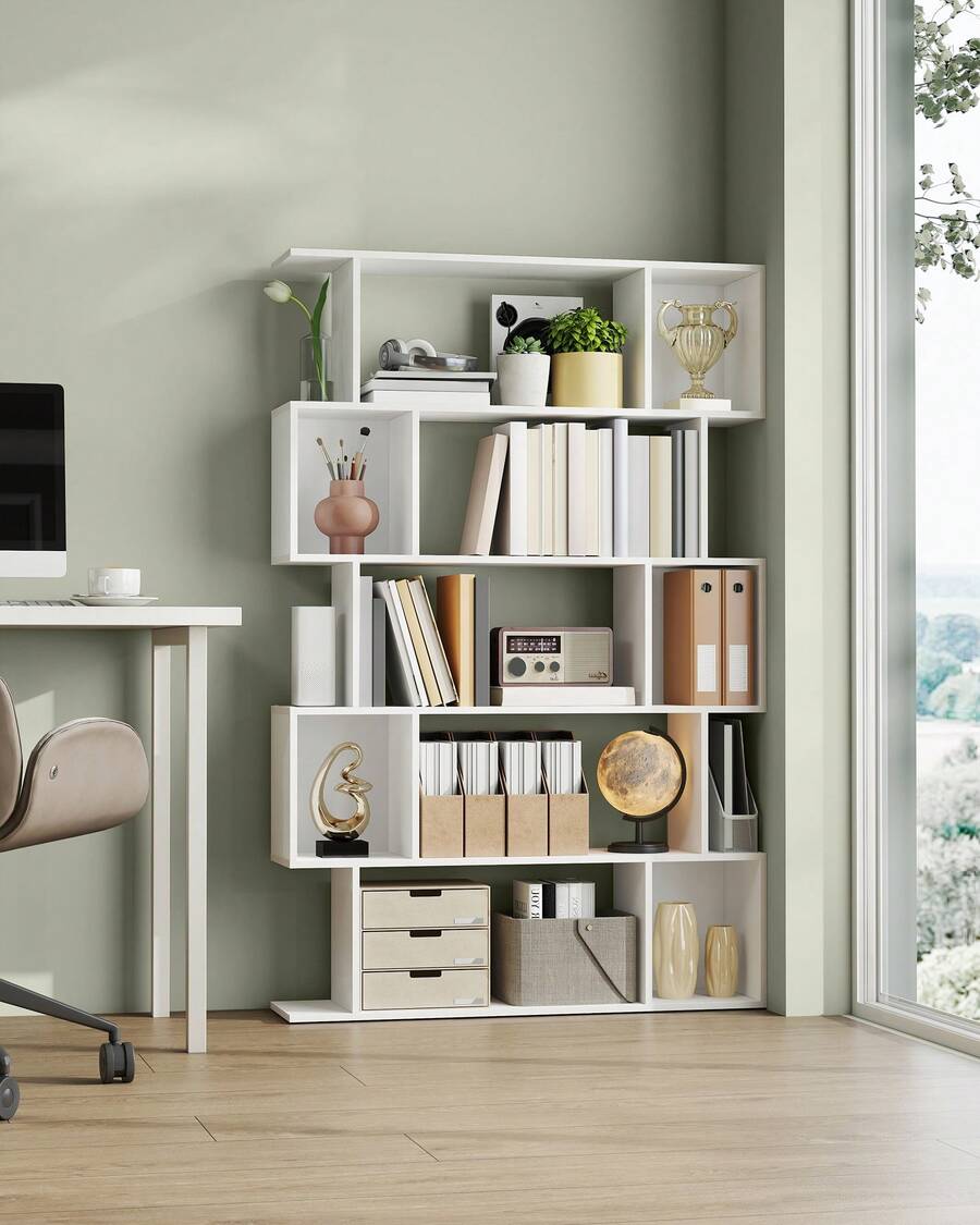 Librería de 5 Niveles, 24 x 90 x 159 cm, Estantería de Almacenamiento, con Compartimentos Abiertos, para Sala de Estar, Dormitorio, Oficina, Blanco Nube - Blanco - Ver 1