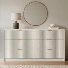 BVFUKA 6 Drawer Dresser For Bedroom, 55" Wide Modern Chest Of Drawers With Gold Metal Handles, Fluted Wood Clothes Storage Organizer & Cabinet For Living Room, Hallway(Beige) - 米色 - 查看 7