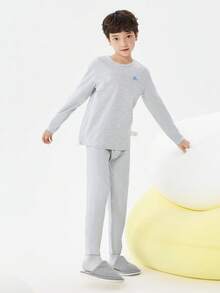 Balabala Boys Thermal Underwear Set 2025 Spring Cotton Pajamas Soft - Light Gray - View 4