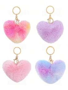 4 件/1 件毛绒心形吊坠，蓬松绒球钥匙扣，可爱多色钥匙扣，适用于背包、钱包、钱夹