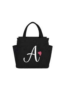 Insulating Lunch Bag, Letter Print Women Cooler Handbags Student Thermal Lunch Bags, For Work Canvas Food Tote Bag, High-Capacity Thermal Bag, For Women Insulated Refrigerated Lunch Box Bag, Picnic Bag, Fridge Bag Name Initials Letter Pattern Cooler Lunch Box ,Ice Pack Food Storage Bag For Traveling Portable Waterproof Bag Insulated Lunch Bag Lunchbox