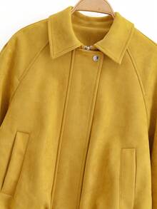 Chaqueta bomber casual de manga raglán con cuello, de unicolor, con bolsillo y cremallera, y forro polar, para otoño/invierno