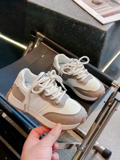 時尚男女通用輕質復古拼色軟底運動跑鞋