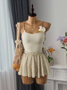 Bellisia Conjunto de vestido e shorts femininos com amarração lateral em tecido jacquard para férias de primavera, 2 peças, traje de resort para férias de verão na praia