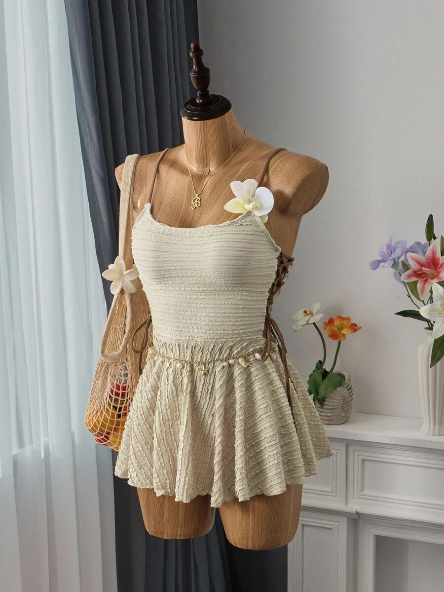 Bellisia Conjunto de vestido e shorts femininos com amarração lateral em tecido jacquard para férias de primavera, 2 peças, traje de resort para férias de verão na praia