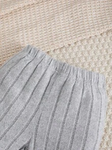 3pcs Newborn Baby Boy Colorblock Bodysuit + Pants + Hat Set, Suitable For 0-18 Months - Light Grey - View 5