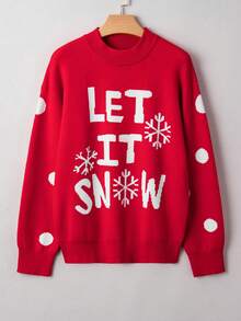 Acelitt Suéter holgado de Navidad con estampado de copos de nieve y contraste para mujeres en invierno