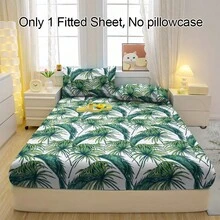 1 Peça Lençol Ajustável com Estampa de Folha de Palmeira Respirável, Capa de Colchão Macia e Confortável para Quarto, Quarto de Hóspedes e Dormitório, Protetor de Colchão, Roupa de Cama (Fronha Não Incluída)