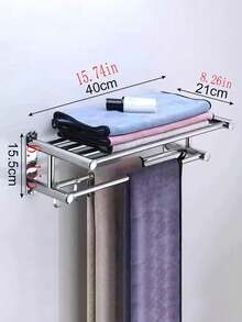 1pc 50cm Thickened 304 Stainless Steel Hotel Home Bathroom Towel Rack, Bath Towel Holder, Bathroom Towel Storage Rack, Drill-Free And Drill-Mount Dual-Use Bathroom Hardware Wall-Mounted Toilet Towel Rack, Double-Layer Bathroom Towel Rack With Hooks, Suitable For Bathroom Storage Organizer. Rust-Proof SUS304 Stainless Steel Towel Rack, Wall-Mounted Double-Layer Towel Rack, Suitable For Shower Room Bathroom. Double-Layer Bathroom Towel Rack With Storage Shelf - Silver - View 8