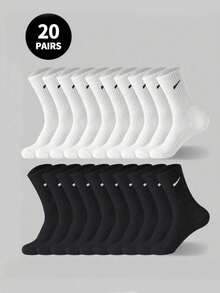 5/10/20 Pairs Men's Black & White Outdoor Sports Mid-Calf Socks, Daily Fitness Casual Socks, Running Socks, Sports Socks, Spring/Summer/Autumn/Winter, Fall