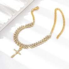1pc Elegant Luxury Rhinestone Cross Design Anklet, Suitable For Women's Daily Wear