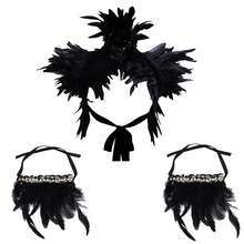 Arnés corporal con plumas para mujer, chal estilo punk victoriano con plumas naturales reales, chal encogido para carnaval, danza gótica y disfraces
