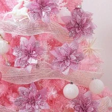 1/10/20/30pcs Pink Glitter Poinsettia Christmas Tree Decorations - Artificial Poinsettia Roses, Suitable For Holiday Wreath Decorations, Photo Background Decorations, Christmas And New Year Holiday Decorations, Christmas Tree Window Decorations, Room Background Decorations Home Decor Christmas Decorations Room Decor