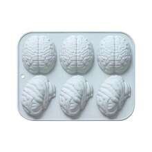 Gehirn Herz Halloween Schokoladen Bonbon Silikon Formen, 4 Löcher 3D Gehirn Herz Form Schokoladen Seife Formen, DIY Kekse Bonbons Gummibärchen Schokoladen Formen Eiswürfelbehälter