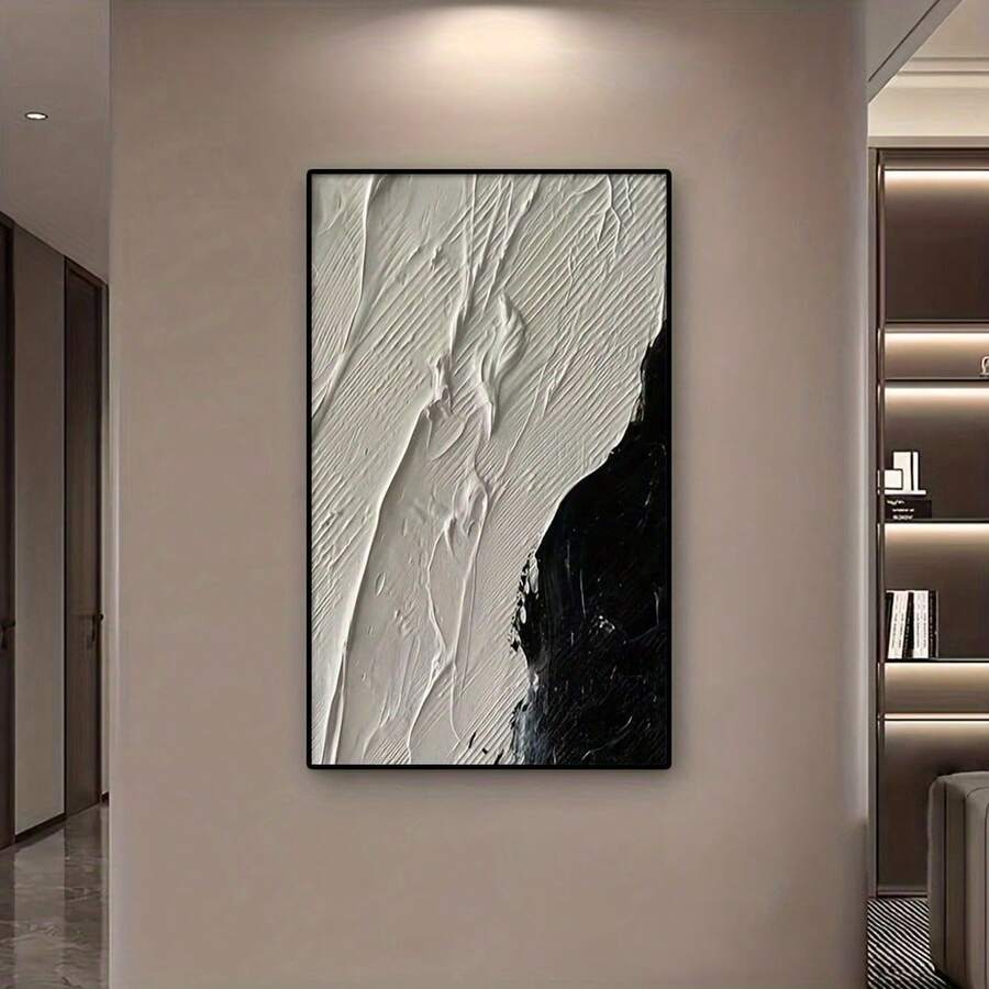 Unique Fashion-Themed Textured Cutlery Art Oil Painting - An Oil Painting With Abstract Black And White Design, Unframed Canvas, Modern Luxury Decor, Suitable For Living Room, Dining Room, And Bedroom.