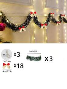 2m/6.5ft Christmas Wreath String Lights, With 20 LED Lights And 6 Bows, For Home, Garden, Bedroom, Party, Indoor/Outdoor Decoration