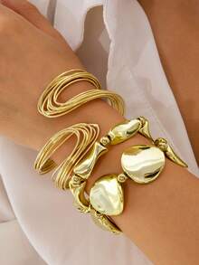 Set de 3 piezas de pulseras de joyería con diseño geométrico de línea hueca con cuentas CCB minimalista, regalo perfecto para uso diario en cualquier ocasión