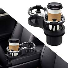 1pc Car Dual Cup Holder, Car Interior Accessory, Suitable For Coffee Cups/Water Bottles/, Beverage Organizer Rack, Cup Holder, Dual Drink Bottle Rack - Black - View 2