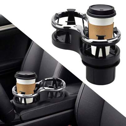 1pc Car Dual Cup Holder, Car Interior Accessory, Suitable For Coffee Cups/Water Bottles/, Beverage Organizer Rack, Cup Holder, Dual Drink Bottle Rack
