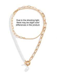 1 colar longo de corrente de pérolas da moda, colar com fecho de pérolas personalizado estilo vintage