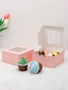 5pcs/10pcs Cookie Boxes, Mini Cake Boxes, Biscuit Boxes, Cinnamon Roll & Candy Boxes, Chocolate & Truffle Boxes, Birthday Party Transparent Gift Boxes, Wedding Party Packaging Boxes, Pastry Packaging Boxes, Cookie Boxes - Multicolor - View 8